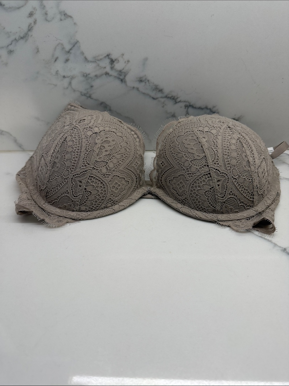 Gilly Hicks Lace-Trim Push-Up Bra in Taupe Gray